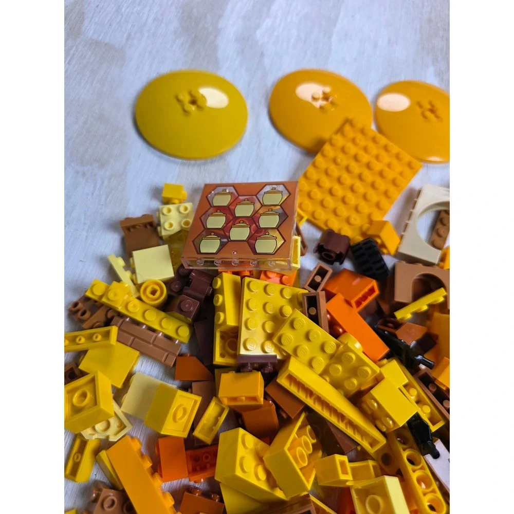 LEGO Bulk Lot Yellow Orange Brown Bricks Specialty Pieces Wheels Honey Pot Tile